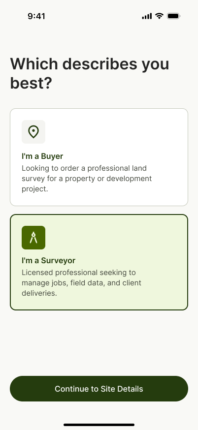 Surveyor onboarding screen